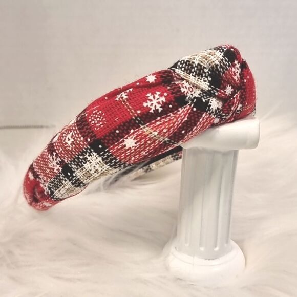 RED BLACK KHAKI PLAID SNOWFLAKE CHRISTMAS HEADBAND - Picture 4 of 5